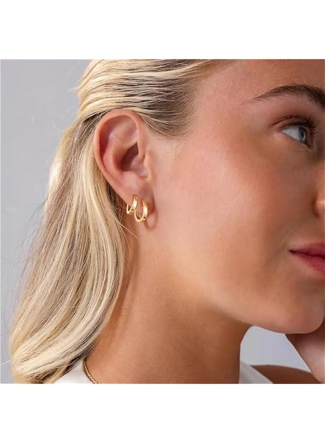 3 Pairs Small Hoop Earrings Set for Women, 14K Gold Plated Huggie Hoop Earrings for Men, Tiny Cartilage Hypoallergenic Earring Set - Image 2