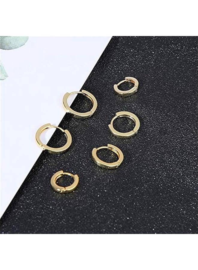 3 Pairs Small Hoop Earrings Set for Women, 14K Gold Plated Huggie Hoop Earrings for Men, Tiny Cartilage Hypoallergenic Earring Set - Image 3