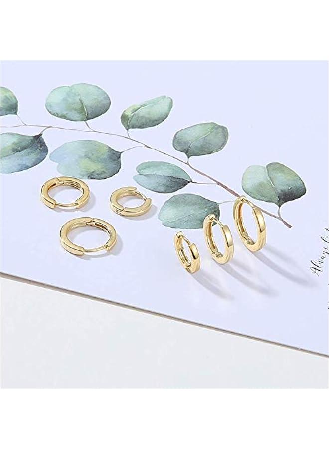 3 Pairs Small Hoop Earrings Set for Women, 14K Gold Plated Huggie Hoop Earrings for Men, Tiny Cartilage Hypoallergenic Earring Set - Image 4