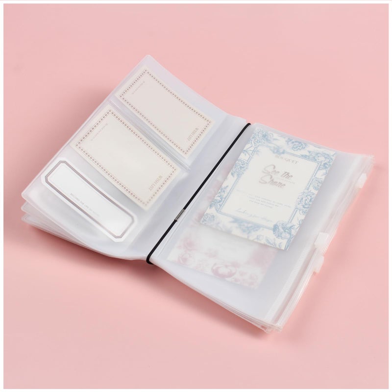 Dwpetzo Clear Zipper Pocket for Travelers Notebook, 4 Insert Personal Size Pouch Refill with 4 Elastic Bands for TN Accessories Paper Card Holder - Image 1