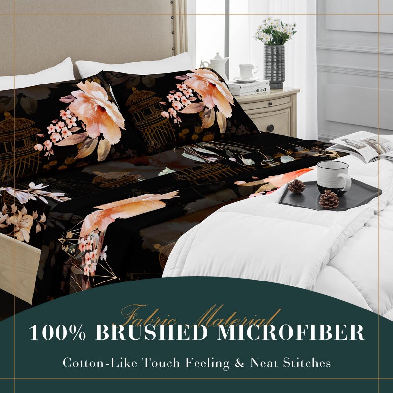 YIYEA Full Sheet Set  Luxury 1800TC Hotel Quality Double Brushed Floral Microfiber Bed Sheets for Full Size Bed  Extra Soft  Deep Pocket  Shrinkage and Fade Resistant  4PC (Full) - Image 5