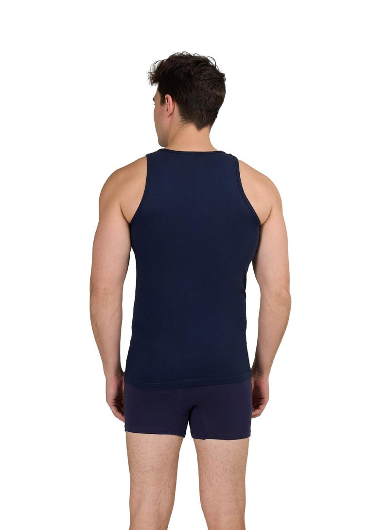 Dice Men's Comfort Cotton Stretch Tank Top Undershirt - Navy - Image 2