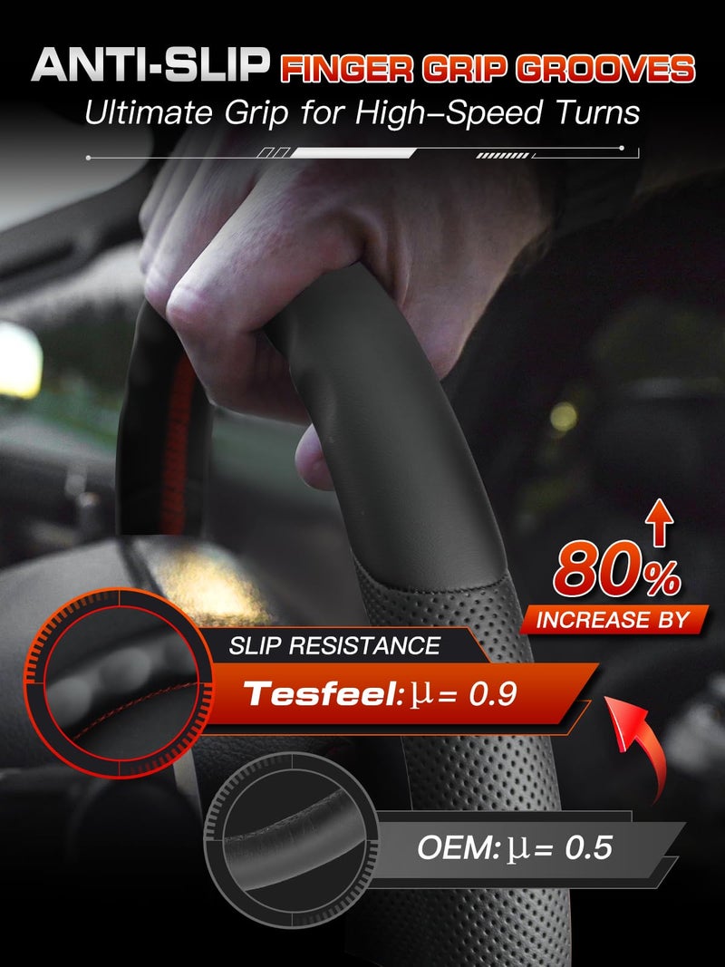 TESFEEL Steering Wheel for Chevy Corvette C6 2006-2011 Full Nappa Perforated Leather D-shaped Flat-bottom for Corvette C6 Steering Wheel Replacement for Chevrolet Corvette C6 Z06 ZR1 - Image 4