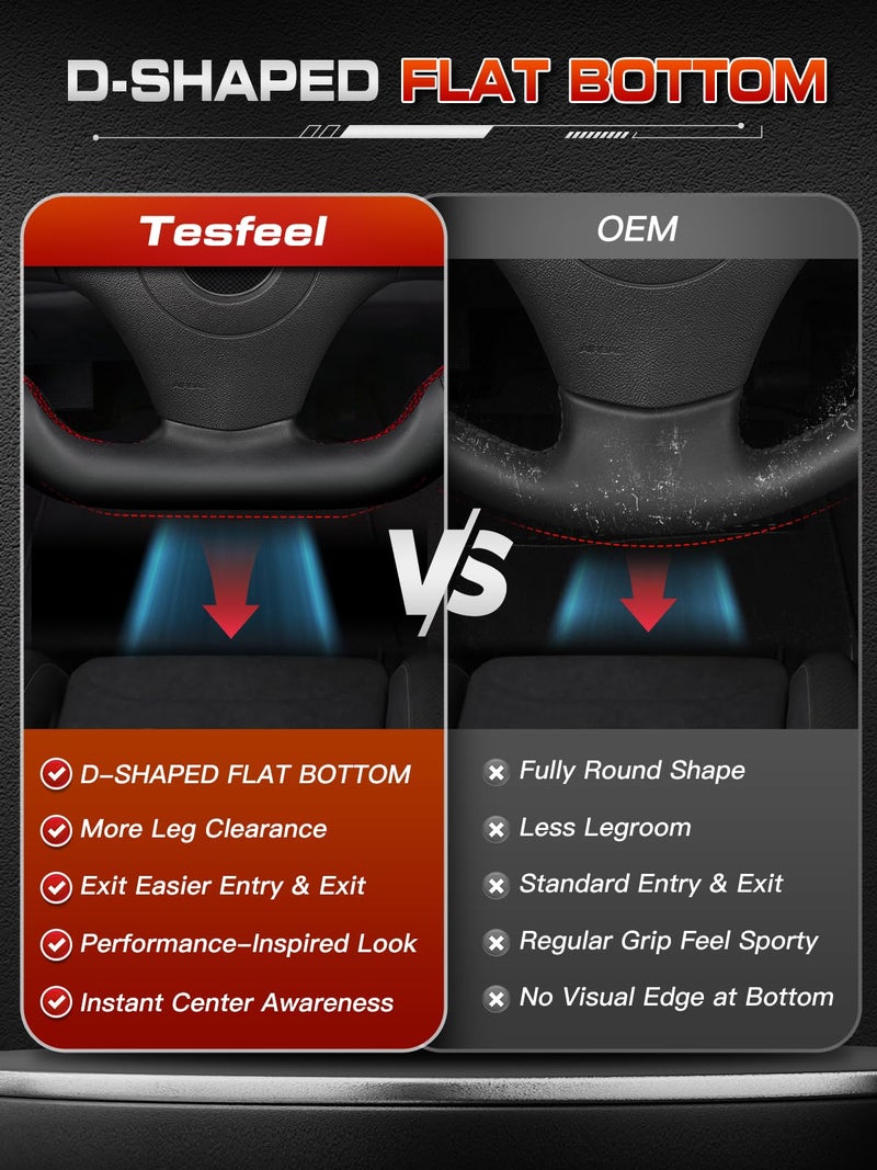 TESFEEL Steering Wheel for Chevy Corvette C6 2006-2011 Full Nappa Perforated Leather D-shaped Flat-bottom for Corvette C6 Steering Wheel Replacement for Chevrolet Corvette C6 Z06 ZR1 - Image 5