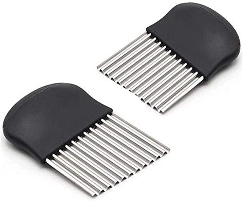 pepplo MultiFunction Wrinkled Wave Potato Slices Stainless Steel Knife Black Knife 2 Pieces - Image 1