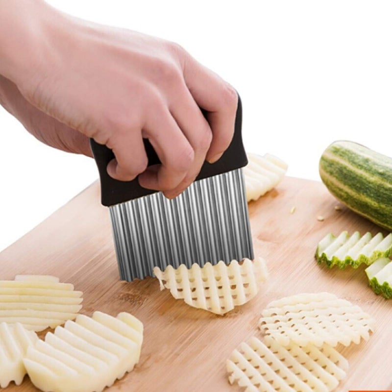 pepplo MultiFunction Wrinkled Wave Potato Slices Stainless Steel Knife Black Knife 2 Pieces - Image 2