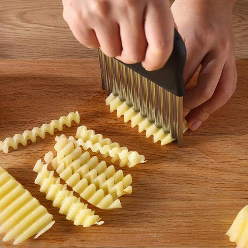 pepplo MultiFunction Wrinkled Wave Potato Slices Stainless Steel Knife Black Knife 2 Pieces - Image 4