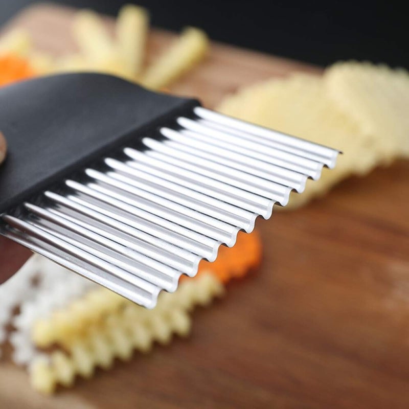 pepplo MultiFunction Wrinkled Wave Potato Slices Stainless Steel Knife Black Knife 2 Pieces - Image 3