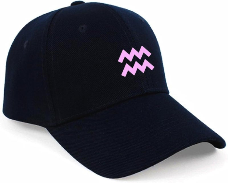 Black CAP printed with distinctive shapes, printed on your zodiac sign (AQUARIUS), in PINK for unisex