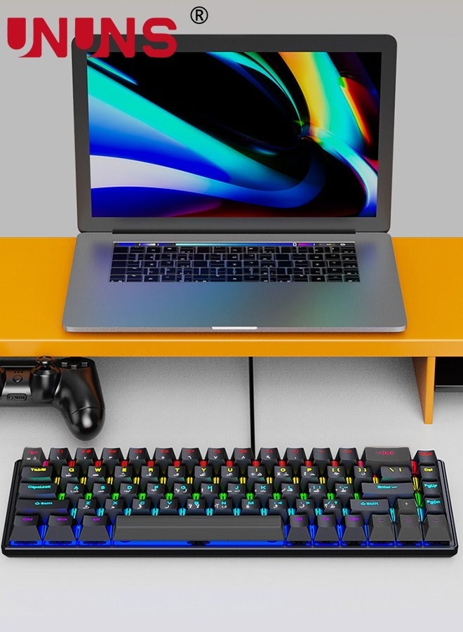 Portable 60% Mechanical Gaming Keyboard,Wired Keyboard-10 RGB Backlit Modes,Compact 68 Keys,Hot Swappable Type-C Programmable Office/Gamer Keyboard For Windows Laptop PC Mac,Black