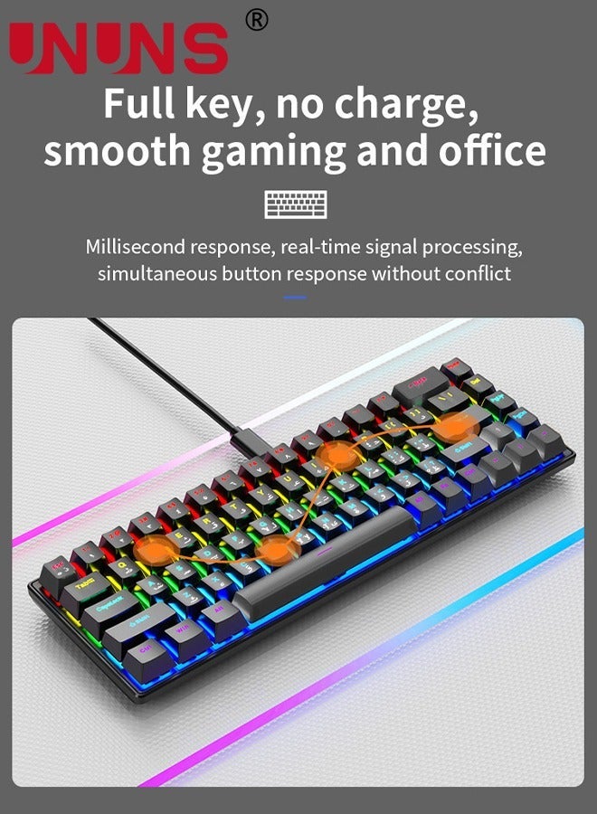 UNUNS Portable 60% Mechanical Gaming Keyboard,Wired Keyboard-10 RGB Backlit Modes,Compact 68 Keys,Hot Swappable Type-C Programmable Office/Gamer Keyboard For Windows Laptop PC Mac,Black  - Image 4