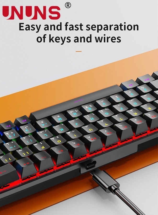 UNUNS Portable 60% Mechanical Gaming Keyboard,Wired Keyboard-10 RGB Backlit Modes,Compact 68 Keys,Hot Swappable Type-C Programmable Office/Gamer Keyboard For Windows Laptop PC Mac,Black  - Image 5