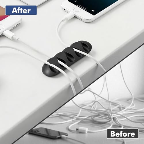 Flezoo Cable Clips Cord Holder - 18 PCS Black Adhesive Phone Cord Organizer Charger Holder Cable Wire Management Clips Keeper for Nightstand, Desk, Office or Mouse - Image 5