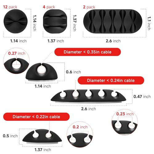 Flezoo Cable Clips Cord Holder - 18 PCS Black Adhesive Phone Cord Organizer Charger Holder Cable Wire Management Clips Keeper for Nightstand, Desk, Office or Mouse - Image 2
