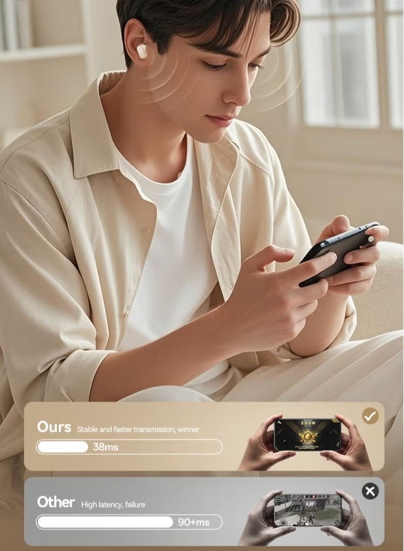 Neutral True Wireless In-Ear Bluetooth Earphones with Short Handle – Bluetooth 5.4, Active Noise Cancellation, 360° Surround Sound with 12D Audio, Hi-Fi Lossless Sound Quality, Ultra-Long Battery Life, Suitable for Gaming, Esports, and Running (Light Yellow) - Image 1