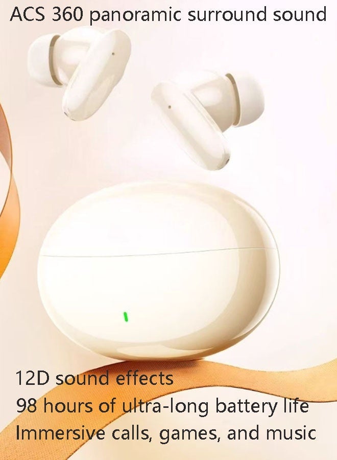 Neutral True Wireless In-Ear Bluetooth Earphones with Short Handle – Bluetooth 5.4, Active Noise Cancellation, 360° Surround Sound with 12D Audio, Hi-Fi Lossless Sound Quality, Ultra-Long Battery Life, Suitable for Gaming, Esports, and Running (Light Yellow) - Image 3