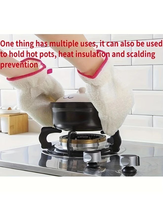 White And Pink Bamboo Fiber Dishwashing Gloves Double Layer Durable Reusable Kitchen Cleaning - Image 3