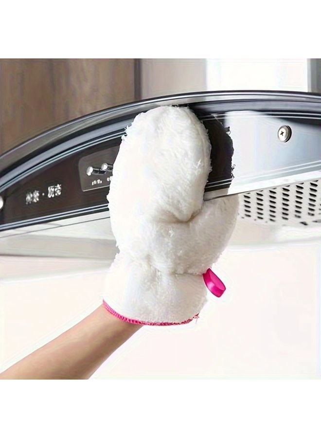 White And Pink Bamboo Fiber Dishwashing Gloves Double Layer Durable Reusable Kitchen Cleaning - Image 2