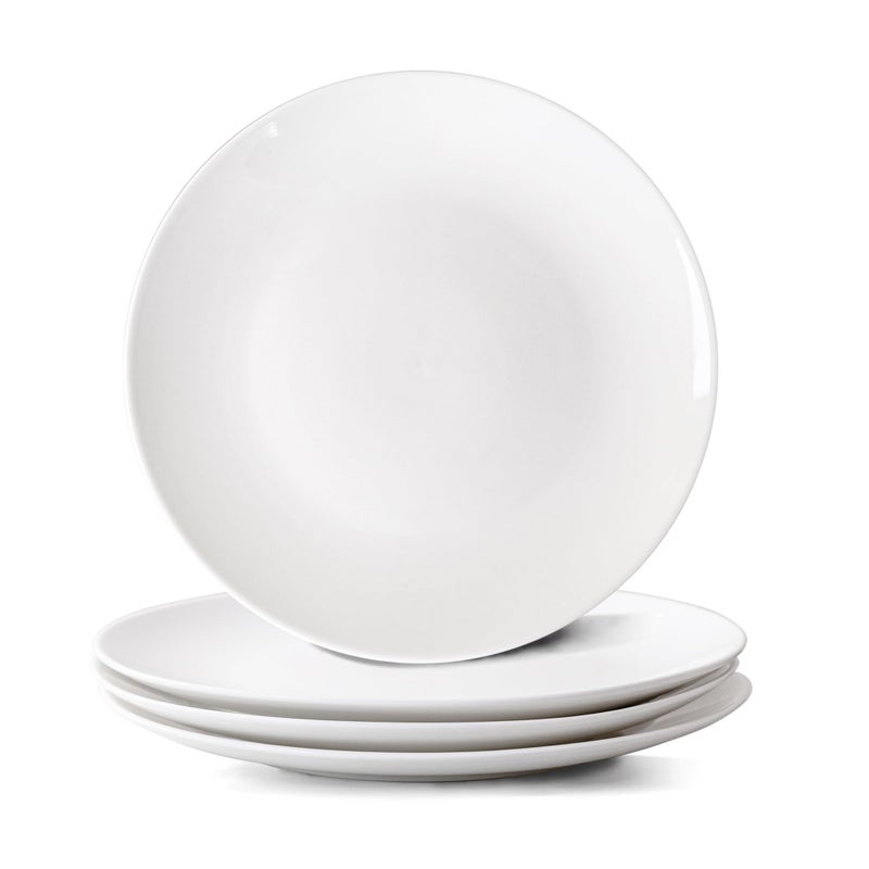 YALONG 12 Inch Salad Plate Set of 4, White Ceramic Dinner Plates, Appetizer Plates for kitchen an d Serving, Microwave and Dishwasher Safe - Image 1
