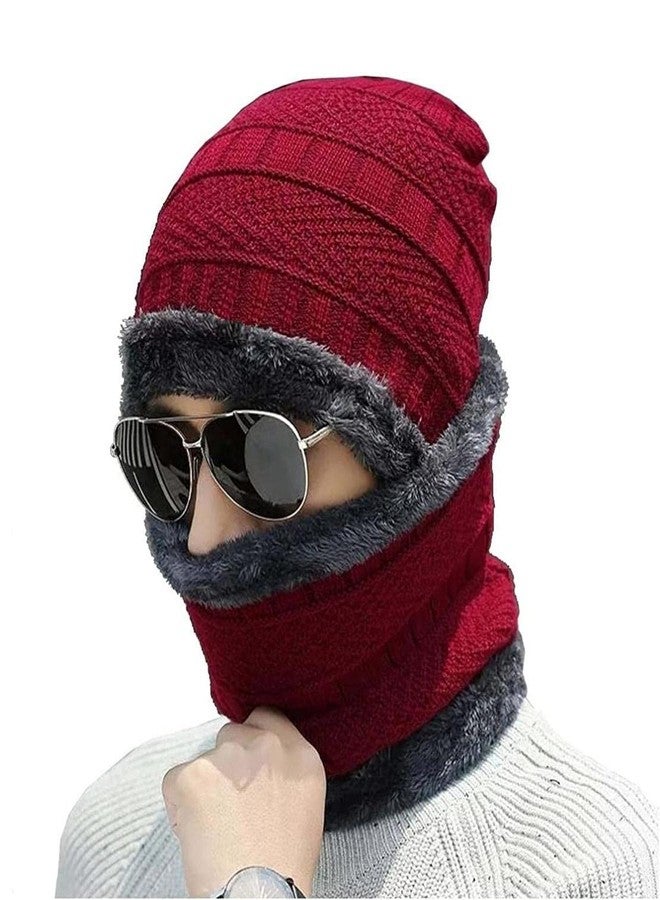 Tex Homz Winter Knit Beanie Woolen Cap Hat and Neck Warmer Scarf Set for Men & Women Red - (2 Piece) - Image 1