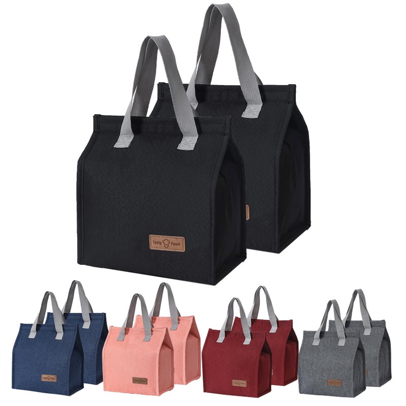 HexinYigjly 2pcs Black Lunch Bag Insulated, Lunch Box Bag, Reusable Lunch Tote Bag, Lunch Box Container Bag Insulated for Women, Men, Work, Office, Travel - Image 1
