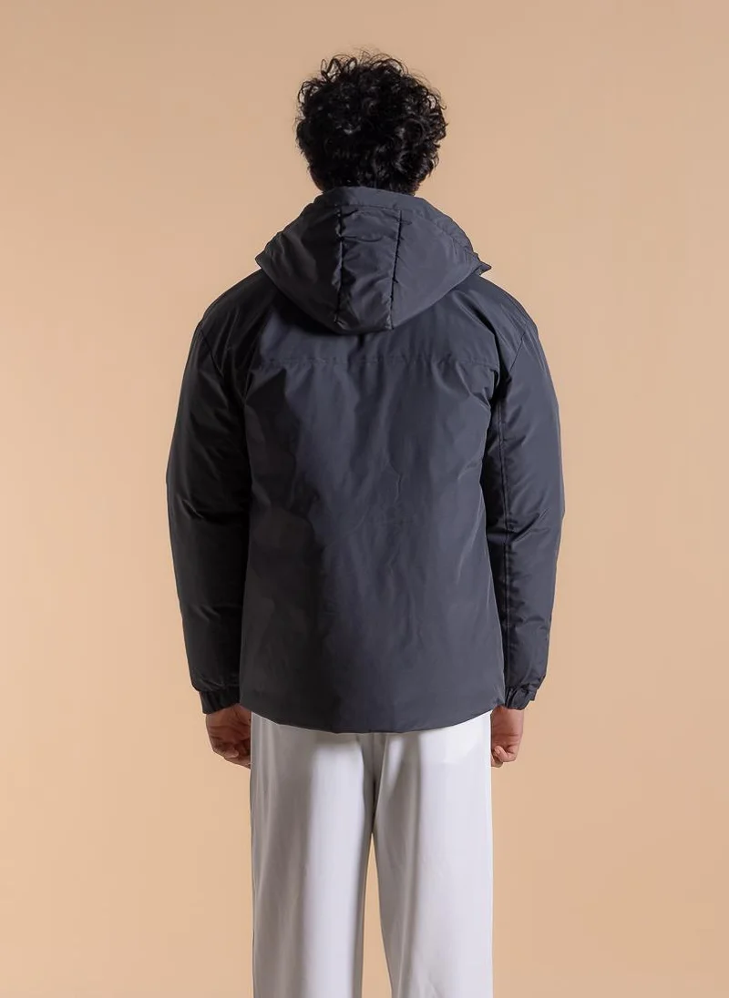 SHAPES DETAILED HOODED PUFFER JACKET