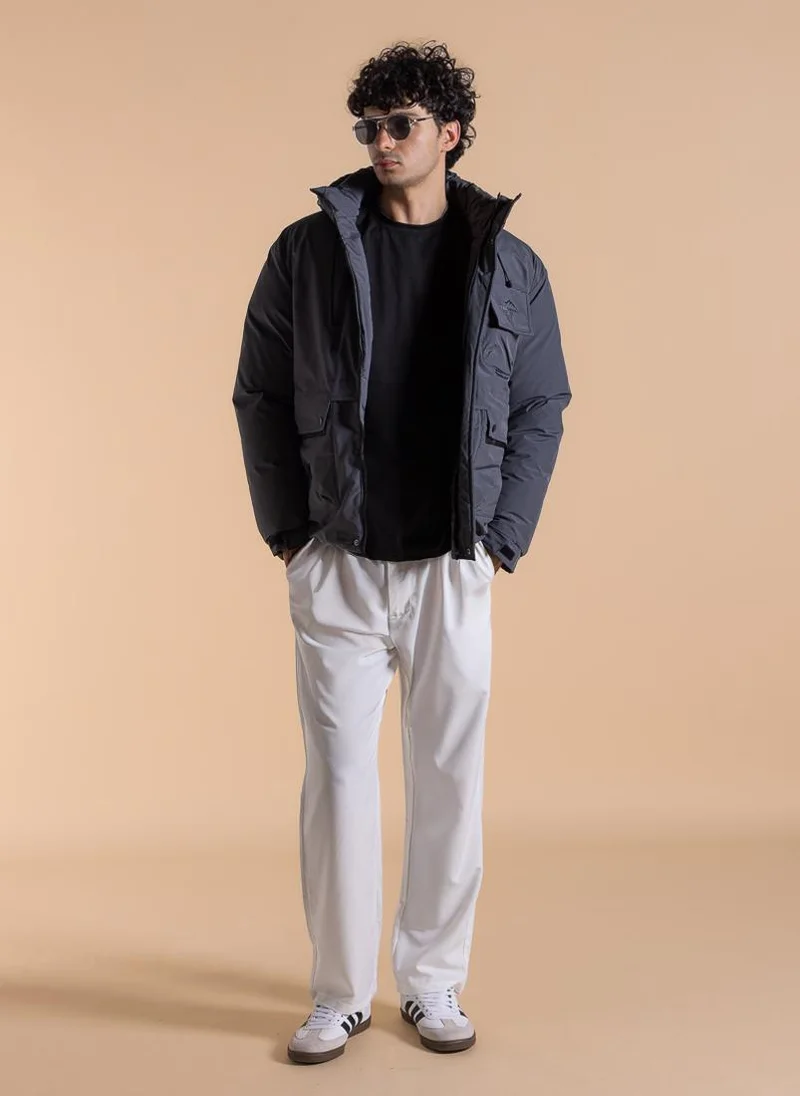 SHAPES DETAILED HOODED PUFFER JACKET