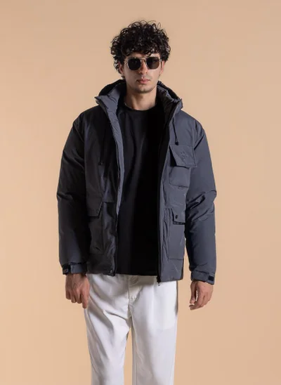 SHAPES DETAILED HOODED PUFFER JACKET
