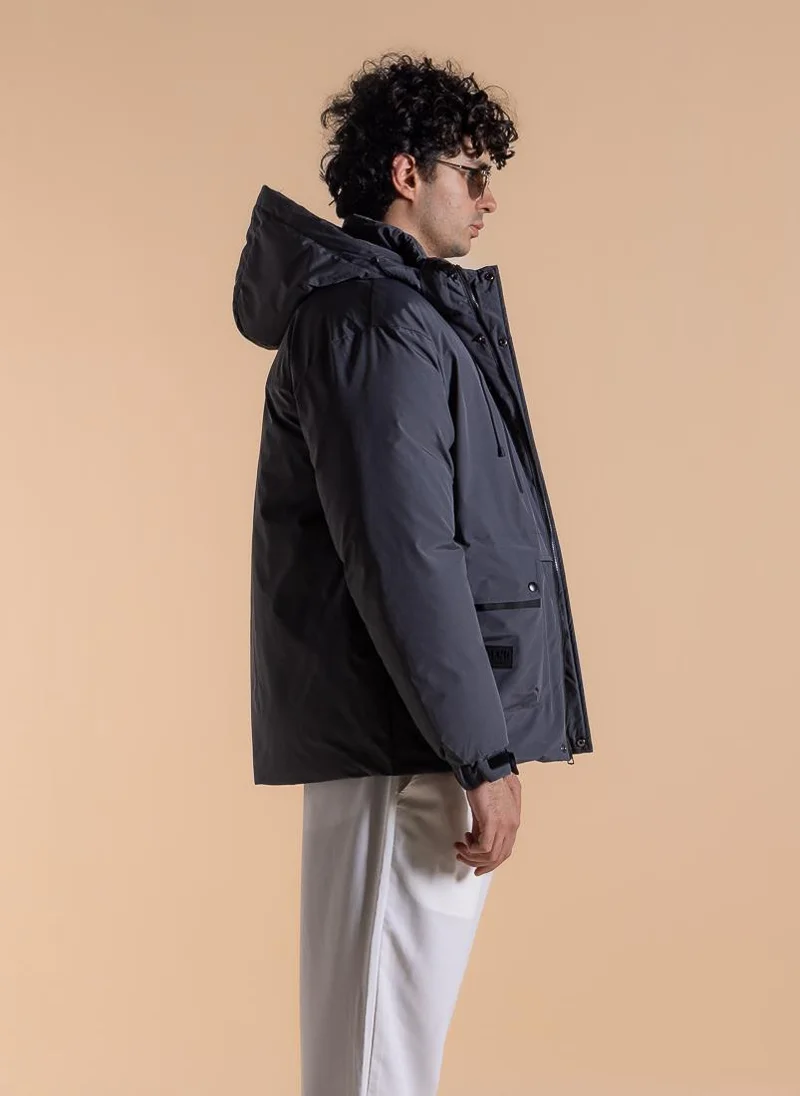 SHAPES DETAILED HOODED PUFFER JACKET