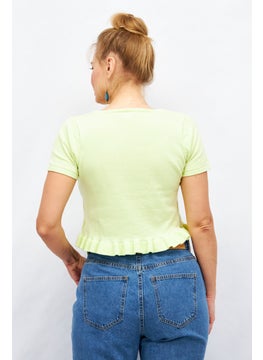 GLAMOROUS Women Square Neck Short Sleeve Solid T-Shirts, Yellow  - Image 3