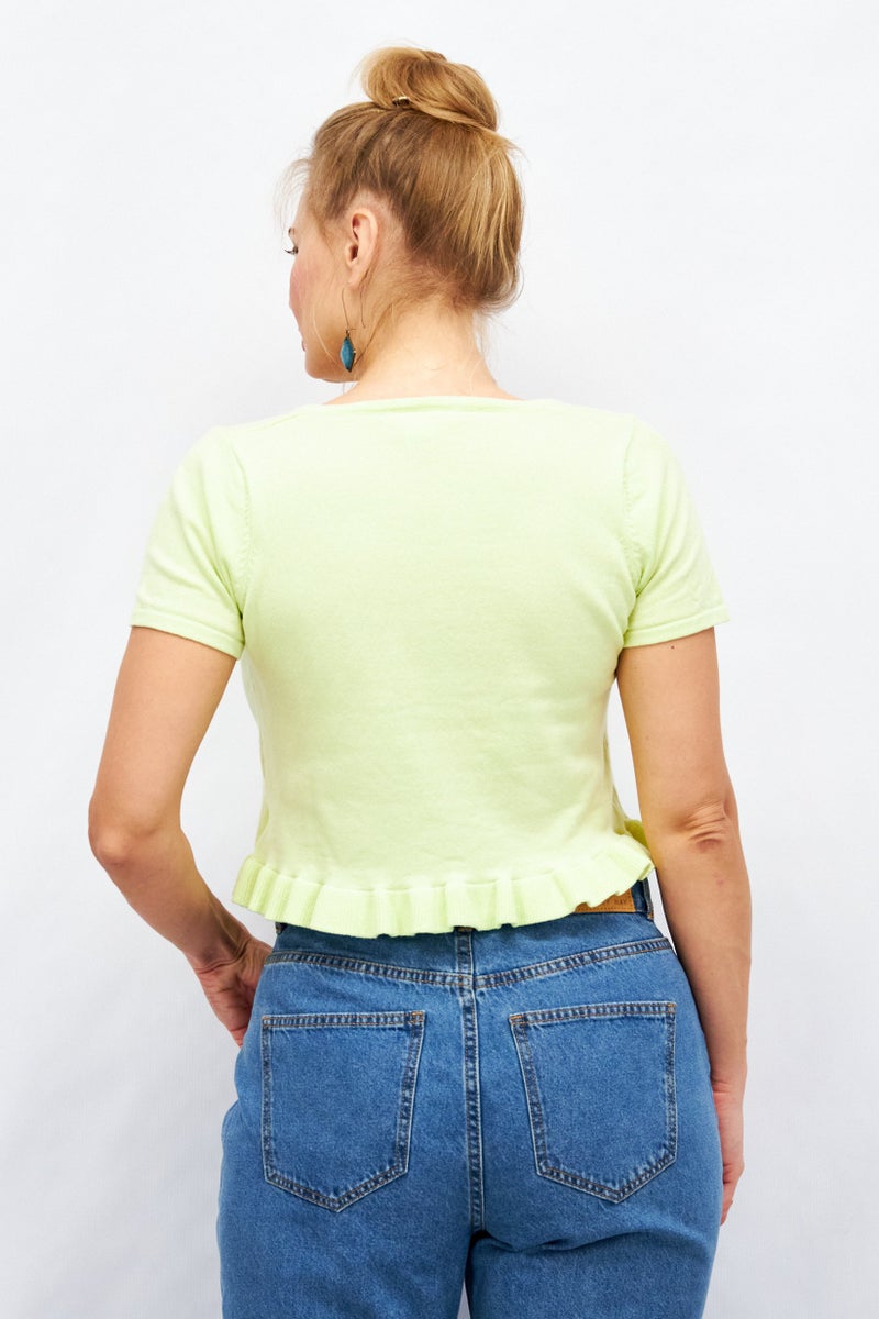 GLAMOROUS Women Square Neck Short Sleeve Solid T-Shirts, Light Green - Image 3