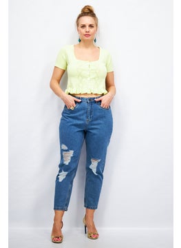 GLAMOROUS Women Square Neck Short Sleeve Solid T-Shirts, Yellow  - Image 4