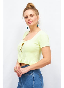 GLAMOROUS Women Square Neck Short Sleeve Solid T-Shirts, Yellow  - Image 2