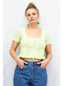 GLAMOROUS Women Square Neck Short Sleeve Solid T-Shirts, Yellow  - Image 1