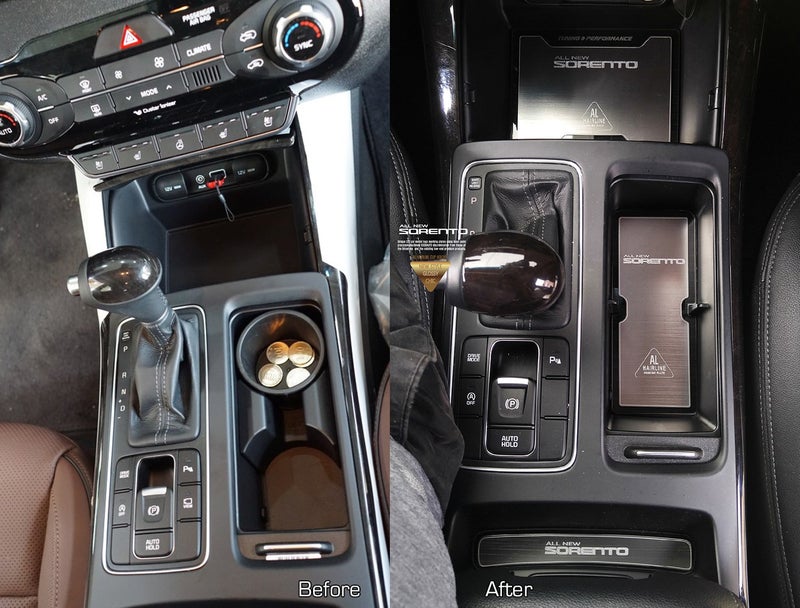 LIGHTKOREA Aluminum Hairline Two Block Cup Holder Console Plate Accessories 3P for Kia KIA Optima K5 2011 2015 (Silver & Black Plate) - Image 2