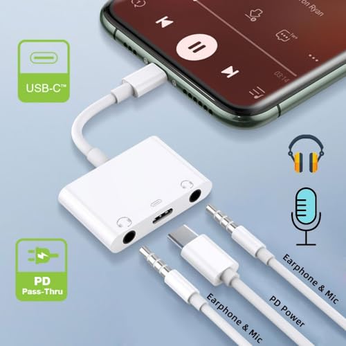 CY Type C USB-C to Dual 3.5mm Audio AUX & MIC Sound Card with PD Power Charge Adapter Compatible with Laptop Tablet Phone - Image 2