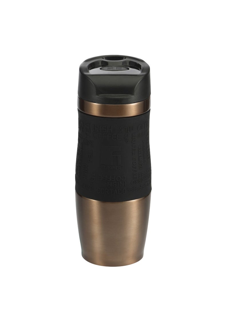 BERGNER Neon Classic Stainless Steel Vacuum Travel Mug 360ml – Double Wall Insulated Coffee Mug, Leakproof Thermal Travel Cup for Hot & Cold Drinks, Brown/Black - Image 1