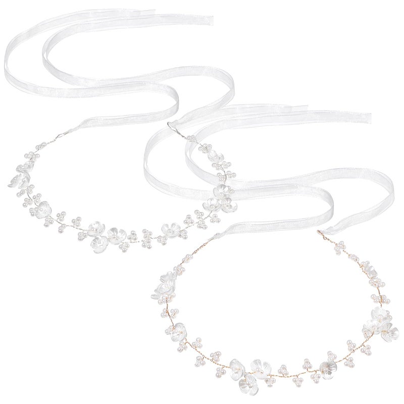 MBAIYO 2Pcs Flower Girl Hair Accessory, Pearl Flower Girl Headpiece Adjustable Wedding Headband for Girls Wedding Birthday Party First Communion Head Crown for Women - Image 1
