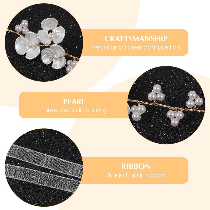 MBAIYO 2Pcs Flower Girl Hair Accessory, Pearl Flower Girl Headpiece Adjustable Wedding Headband for Girls Wedding Birthday Party First Communion Head Crown for Women - Image 3