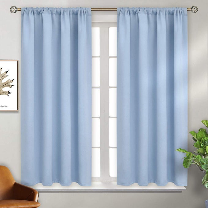 BABY BLUE ROOM DARKENING CURTAINS 54 INCHES LENGTH FOR KIDS BEDROOM THERMAL INSULATED ROD POCKET SHORT WINDOW CURTAIN FOR BATHROOM KITCHEN 42 X 54 INCH 2 PANELS