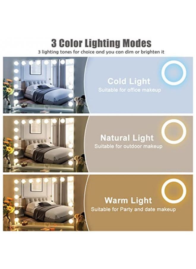 Hansong - Hansong Vanity Mirror with Lights and Bluetooth Extra Large Hollywood Makeup Mirror with 18 pcs LED Bulbs Lighted Vanity Makeup Mirror with USB Charging, 3 Color Lighting Modes Tabletop or Wall Mount - Image 1
