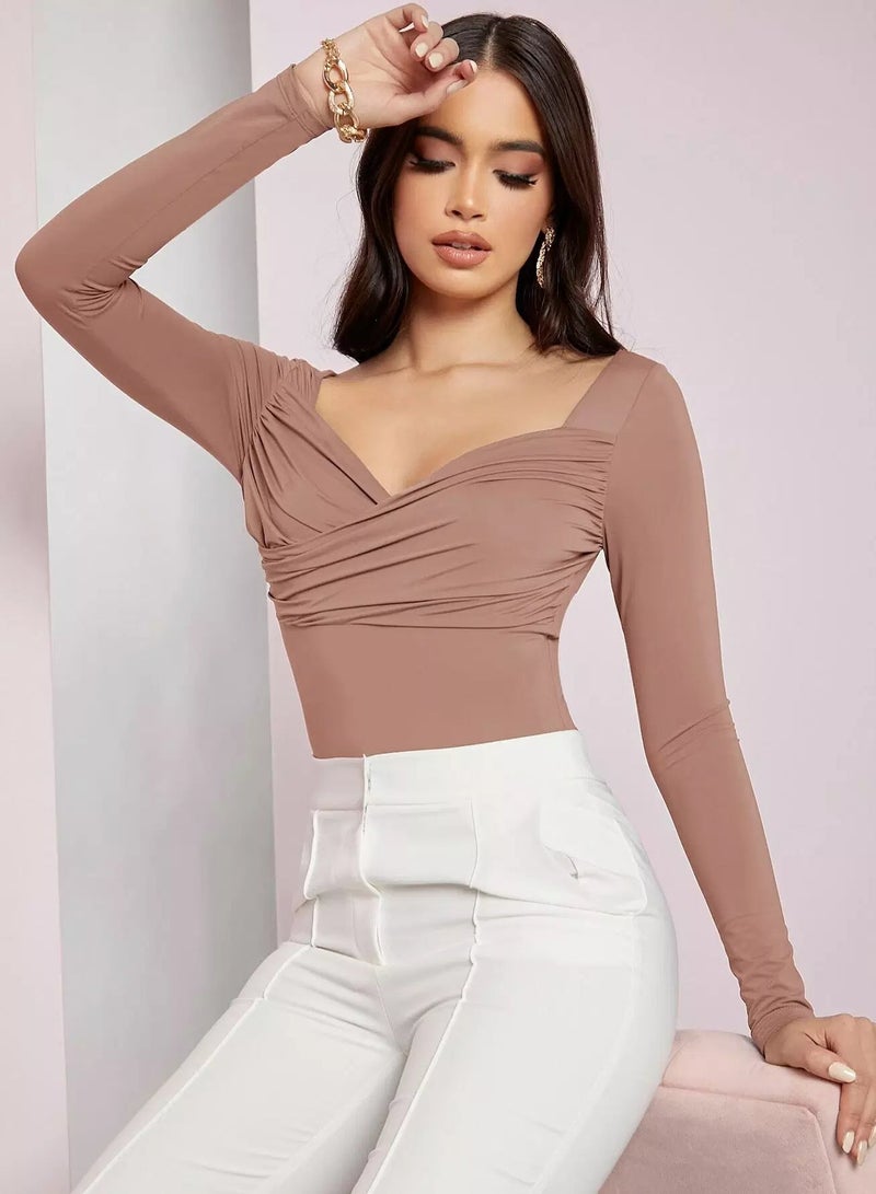 Ruched Front Solid Tee Bodysuit - Image 5