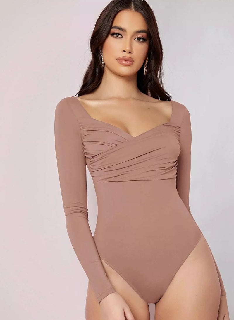 Ruched Front Solid Tee Bodysuit - Image 2