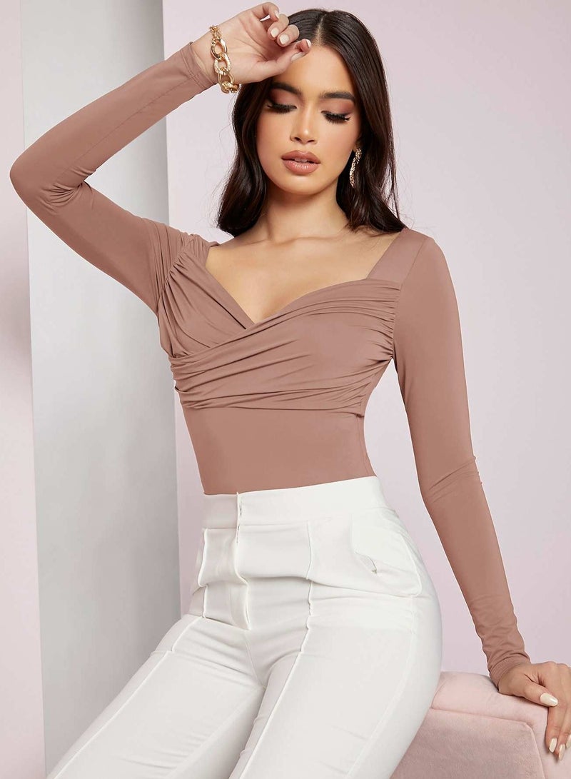 Ruched Front Solid Tee Bodysuit - Image 1