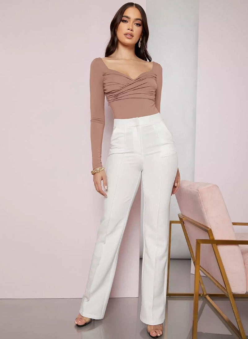 Ruched Front Solid Tee Bodysuit - Image 4