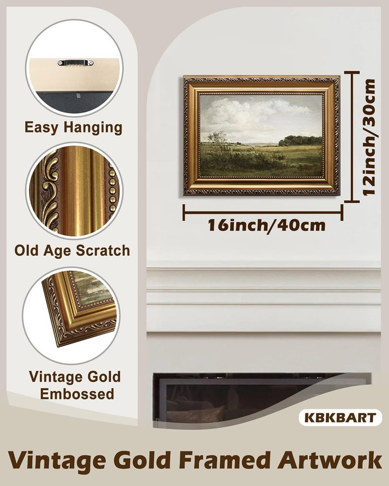 KBKBART لوحة فنية قديمة بإطار ذهبي لمنظر طبيعي - Image 2