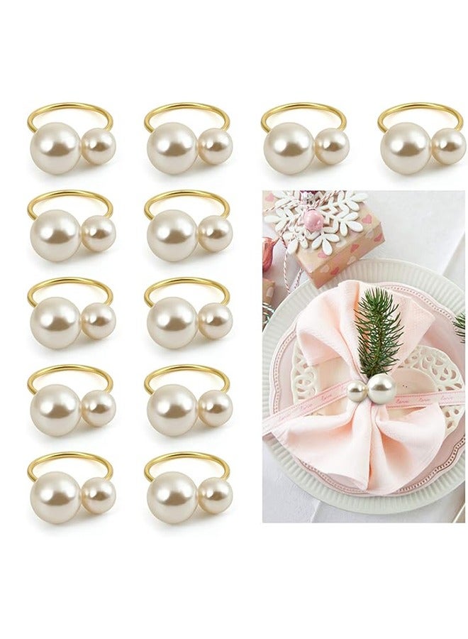 Set of 12 Napkin Rings for Dinning Table Setting- Pearl Napkin Rings for Holiday Party, Home Kitchen for Casual or Formal Occasion,Wedding Party Dinner Table Decoration (Pearl, 12pcs) - Image 1
