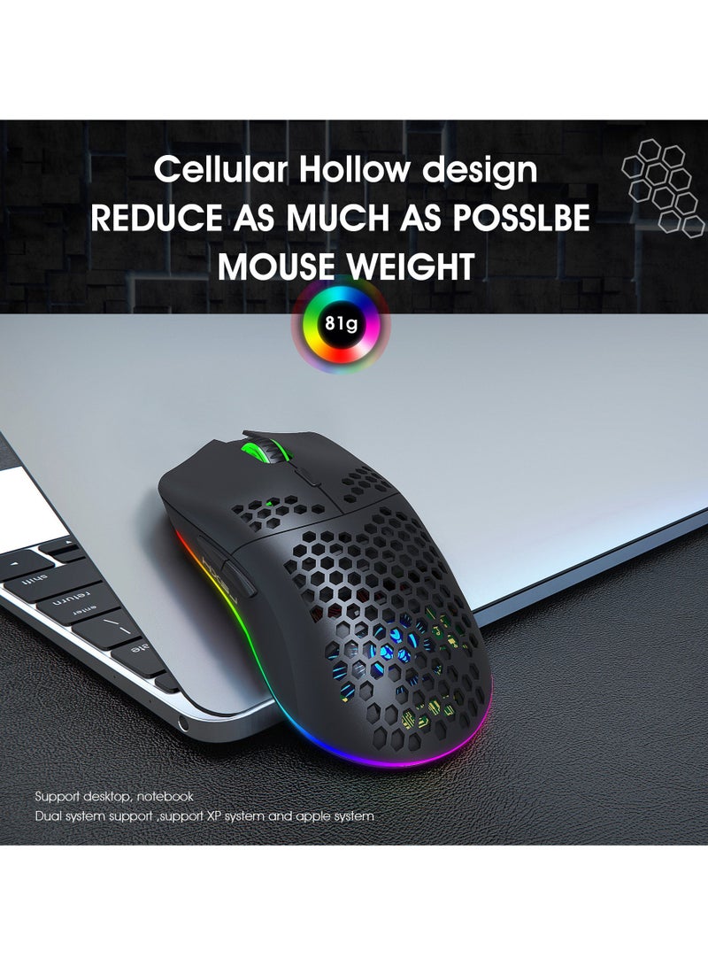 بوليفياز ماوس قيمنق لاسلكي, تصميم خفيف الوزن على شكل خلية نحل مجوفة, سلكي/BT/2.4 جيجاهرتز لاسلكي, تصميم مريح, ماوس إضاءة RGB قابل لإعادة الشحن لأجهزة الكمبيوتر الشخصية وأجهزة الكمبيوتر المح - Image 4