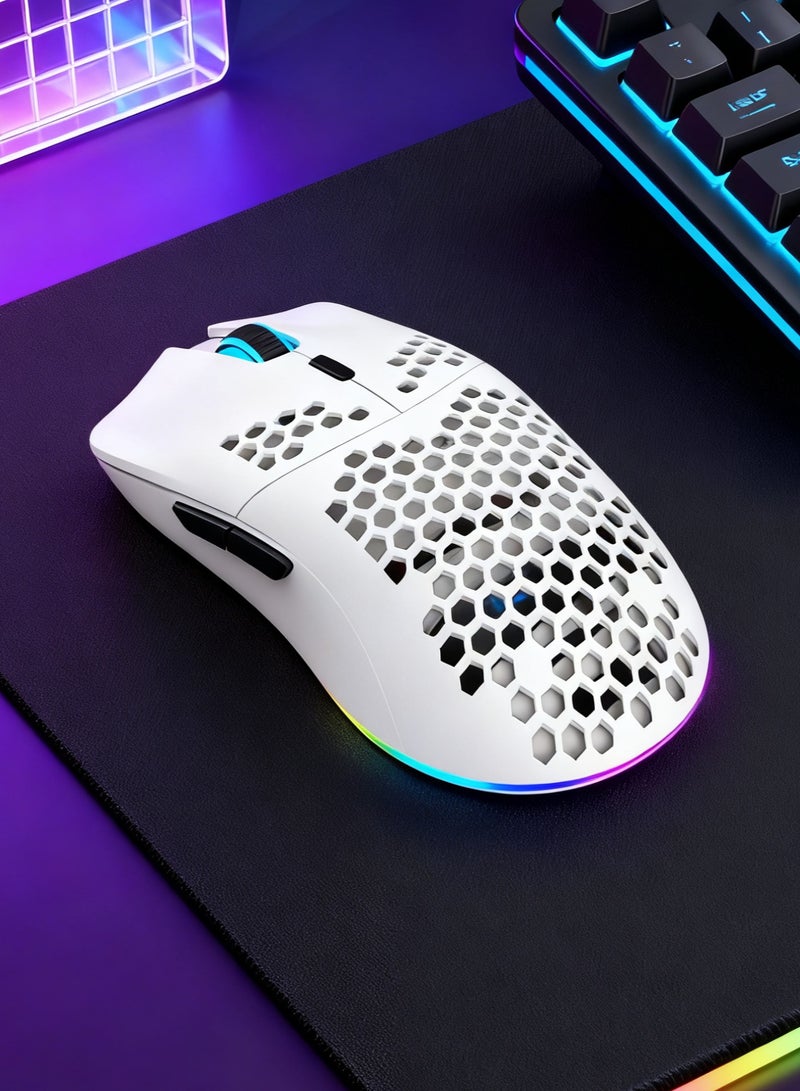 بوليفياز ماوس قيمنق لاسلكي, تصميم خفيف الوزن على شكل خلية نحل مجوفة, سلكي/BT/2.4 جيجاهرتز لاسلكي, تصميم مريح, ماوس إضاءة RGB قابل لإعادة الشحن لأجهزة الكمبيوتر الشخصية وأجهزة الكمبيوتر المح - Image 1