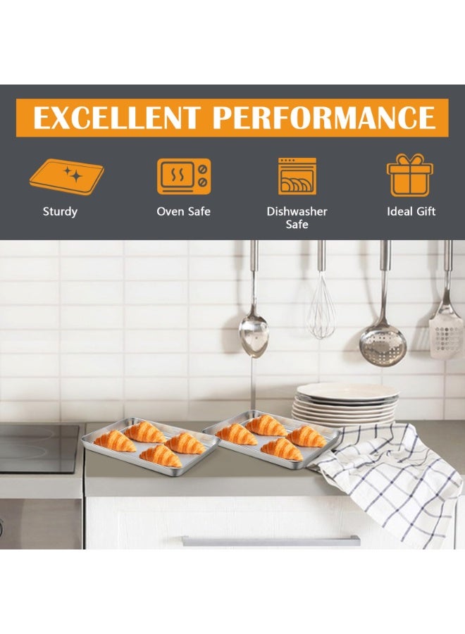 Mordely 2Pcs Baking Sheet Pan Set, Stainless Steel Cookie Sheets, Commercial Metal Pans Toaster Oven Tray Bakeware for Jelly Roll/Bread/Bacon, Heavy Gauge, Rust-free & Dishwasher Safe  - Image 4